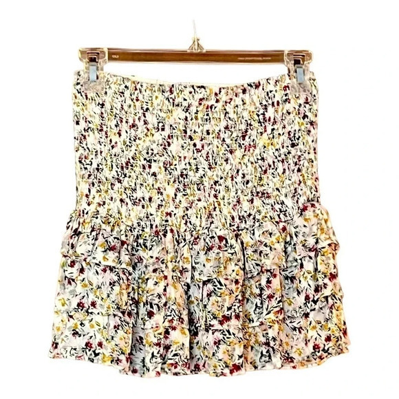 FAB'RIK FLORAL MINISKIRT WITH ELASTIC SMOCKING AND RUFFLE DETAILS SIZE LARGE - Picture 2 of 7